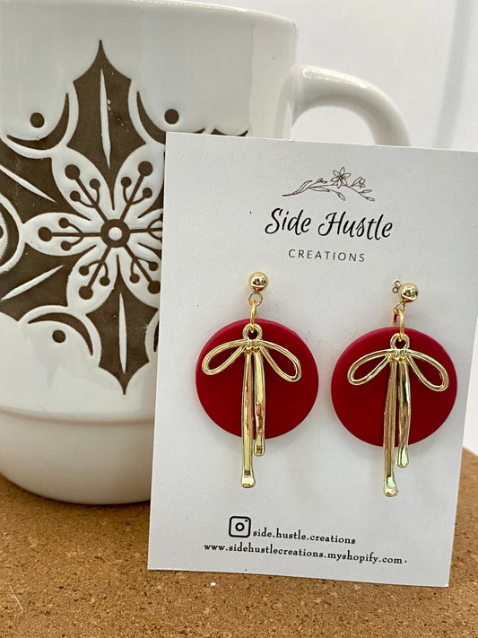 Red and Gold Bow Dangles