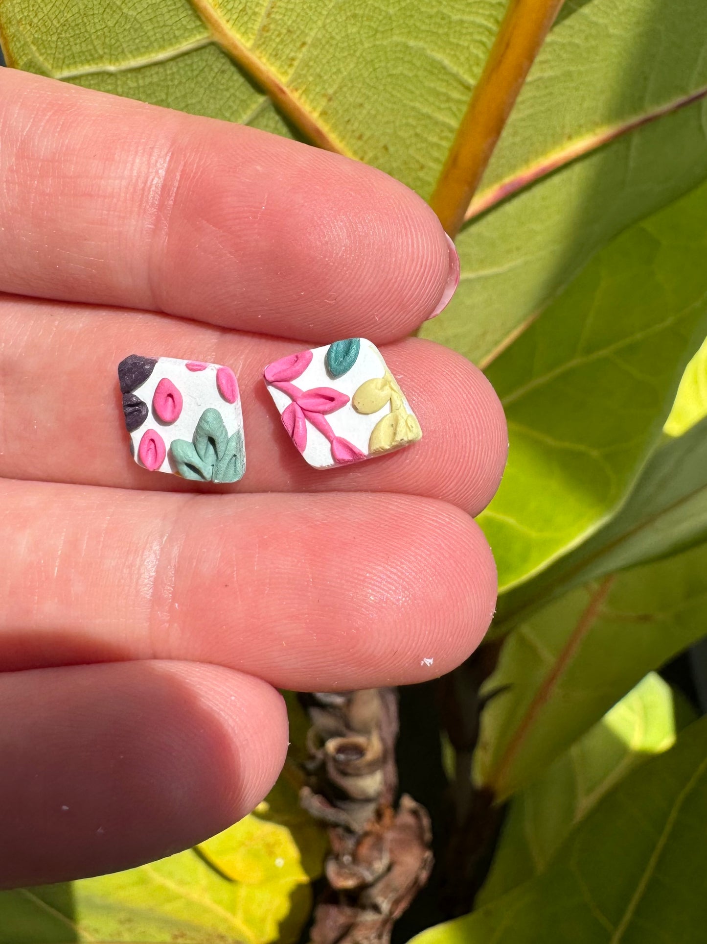 Tiny Diamond Floral Slab Studs