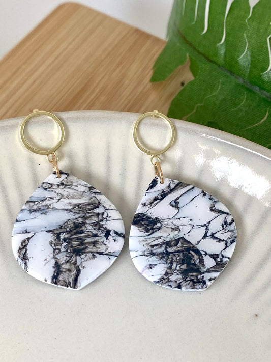 Black and White Marble Daphne Dangle